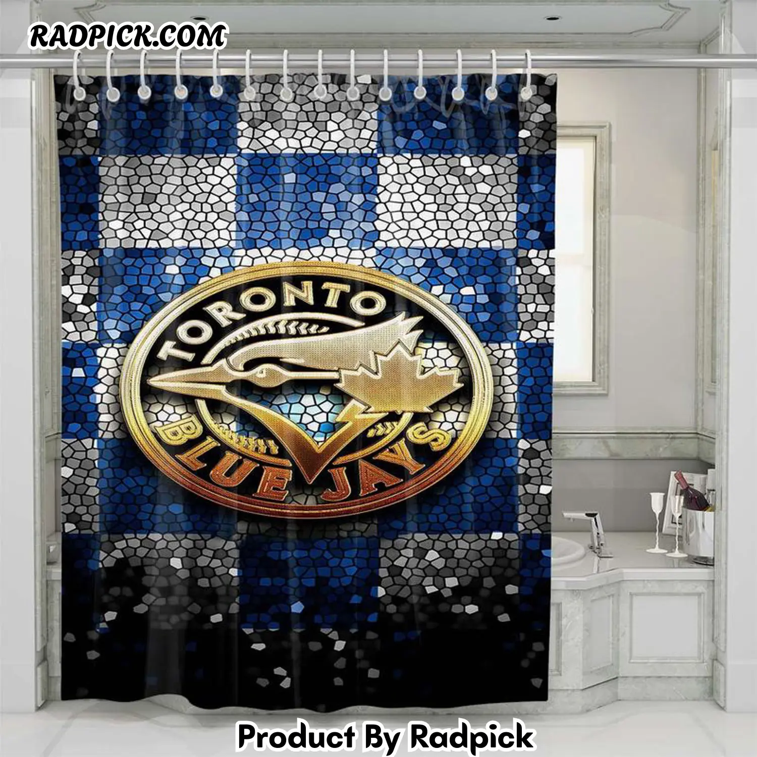 Toronto blue jays glitter logo shower curtain set for bathroom decor gift for friends rp38764